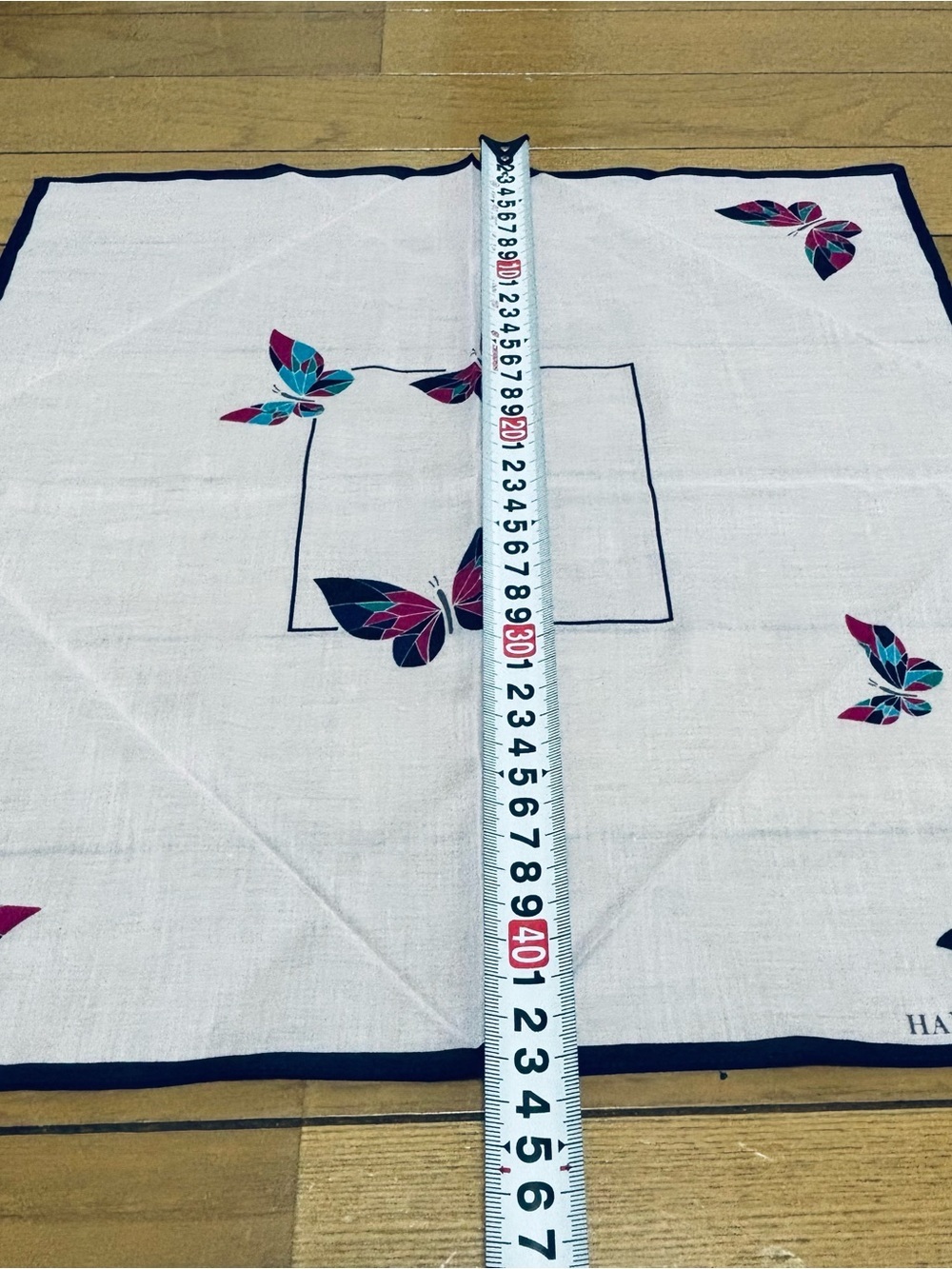 Hanae Mori White base/Multicolor 100% Cotton Handkerchief/Bandana/Scarf 43cm/17” - Picture 7 of 7